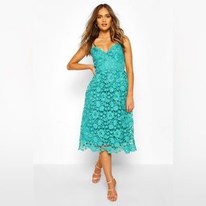 NWT | Boohoo Strappy Crochet Lace Skater Midi Dress